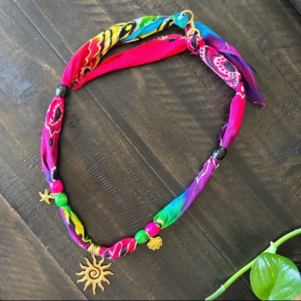 Colorful Bohemian Necklace with Gold Charms
